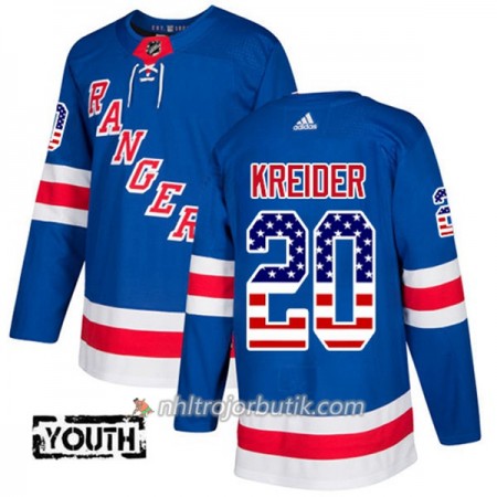 Barn Ishockey New York Rangers Tröja Chris Kreider 20 Adidas 2017-2018 Blå USA Flag Fashion Authentic